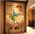 中式风格孔雀艺术墙彩雕背景墙 高档瓷砖背景墙万能彩绘机 图片